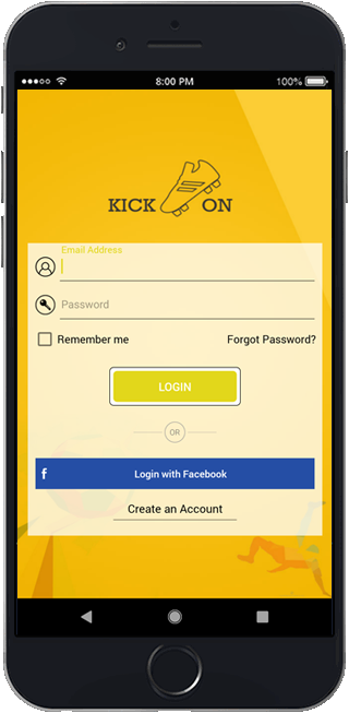 KickOn sign in page